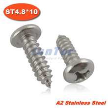 100pcs/lot DIN7981 ST4.8*10 Stainless Steel A2 Phillips Cross recessed Pan Head Tapping Screw 2024 - buy cheap