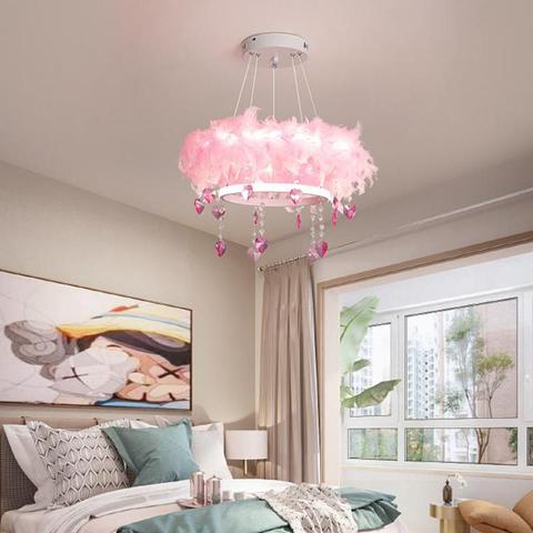 Girls Room Warm Feather Lamp Pink Pendant Lights Bedroom Light Modern Living Hanging Romantic Nordic Ins Led Luminaire In The Happiness Lighting At A Of - Pink Ceiling Light For Bedroom