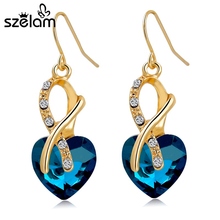 Szelam 4 colors 2019 newest bijioux heart crystal earrings for women gold drop earrings wedding jewelry gift brincos ser140073 2024 - buy cheap