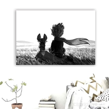 Black and White Canvas Painting Wall Art Home Decor Kids Room One Piece Little Prince and Fox Pictures HD Print Cartoon Poster 2024 - buy cheap
