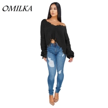 OMILKA 2018 Autumn Winter Women Long Sleeve V Neck Oversize Knitted Pullover Crop Sweater Sexy Tassel Club Street Sweaters 2024 - buy cheap