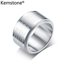 Kemstone Religious 12MM Buddhism Silver Color Scripture Spinner Lucky Ring Men Jewelry 2024 - buy cheap