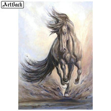 Картина из страз ARTBACK 5d «сделай сам», картина с лошадью, полноразмерная картина из страз, 3d Мозаика с животными, круглая стразы, алмазная вышивка, подарок 2024 - купить недорого