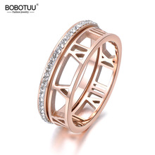 BOBOTUU Classic 2 In 1 Stainless Steel Ring Hollow Out Roman Numerals Rose Gold Jewelry Party Jewelry For Women Anneau BR18144 2024 - buy cheap