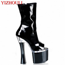 The latest sexy cool 18 cm super thick high heel female boots, fashionable Pu leather short boots, banquet shoes 2024 - buy cheap