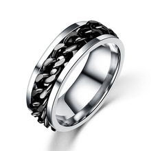 Boêmio preto titânio masculino anéis de aço inoxidável com corrente punk statement chain dedo anéis para mulher jóias de metal 2024 - compre barato