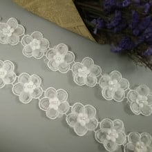 1 yard White Pearl Beaded Embroidered Flower Lace Trim Floral Applique Patches Fabric Sewing Craft Vintage Wedding Dress 2024 - buy cheap