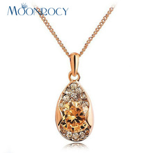 MOONROCY Free Shipping Cubic Zirconia Rose Gold Color Fashion Yellow Austrian Crystal Necklace Jewelry Choker for Women 2024 - buy cheap