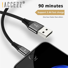 ! ACCEZZ 0.3 m 1.2 m Cabo de Dados USB Para o iphone 7 8 Plus X Xs Max XR X 5S iPad tablet Carregamento Rápido De Iluminação Nylon 8 Pinos Cabo Curto 2024 - compre barato