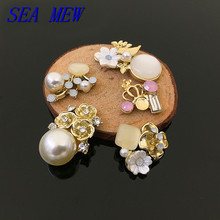 10 PCS Fashion Metal Alloy KC Gold Imitation Pearl Rhinestone Flowers Connectors Charm For Jewelry Making 2024 - buy cheap