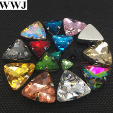 Sew On 18mm 23mm Triangle Glass Crystal Fancy Stone with claw setting Crystal AB,Fushcia More Colors 2024 - buy cheap