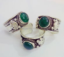 Grânulo verde prateado tibetano clássico 5 familiar anéis da sorte ajustável unissex 2024 - compre barato