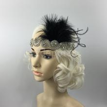 Головной убор Great Gatsby 1920 Flapper, черная повязка на голову с перьями для невесты 2024 - купить недорого