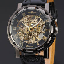 Classic Men's Black Leather Dial Skeleton Mechanical Sport Army Wrist Watch 2024 - buy cheap