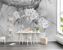 Beibehang-papel tapiz 3d personalizado, Mural de arte Sakura pintado a mano, gris, para sala de estar, dormitorio, pasillo, foto de habitación de niños, tapiz 3d 2024 - compra barato
