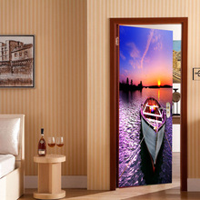 2 Panels   Boat In Sunrise Sea Picture Mural Wall Stickers Door Sticker Wallpaper Decals Home Decoration July0201 2024 - buy cheap