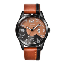 Топ бренд XINEW мужские часы кожаный ремешок Дата Календарь модный дизайн повседневные кварцевые наручные часы Relogio Masculino Marca оригинал 2022 - купить недорого