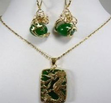 New Women's Charming Green jade Dragon Pendant necklace earring set 25E9R7 2024 - buy cheap