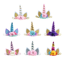 Yundfly-Diadema de cuerno de unicornio para niños, regalos de cumpleaños, diademas de unicornio para bebés, suministros de fiesta, accesorios de fotografía, 10 unids/lote, nuevo 2024 - compra barato
