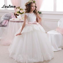 Ball Gown Princess First Communion Dresses For Girls Puffy Flower Girl Dresses Custom Made Pink Bow Kids Evening Gowns 2024 - buy cheap
