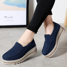 Spring Genuine Leather Autumn Women Flat Platform Shoes Woman Breathable Slip-On Cow Suede Leather Sneakers Women Flats H242 2024 - buy cheap