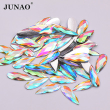 JUNAO-Cuentas de Cristal AB Drop de 8x22mm para manualidades, 100 unidades, diamantes de imitación, parte trasera plana, de resina, no Hotfix Strass, para álbum de recortes 2024 - compra barato