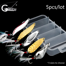 5pcs/lot Boxed Metal Spoon Fishing Lure Hard Baits Spinner Sequins Noise Paillette with Feather Treble Hook Fishing Tackle 2024 - buy cheap