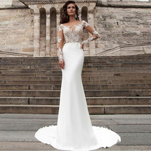 Lorie-vestido de casamento estilo sereia, 2019, inclui apliques em renda branca, manga longa, vestido de noiva vintage personalizado 2024 - compre barato