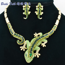 Classic Animal Woman Gecko Lizard Necklace Earring Sets with Alloy and Green Rhinestone Crystals Fashion Jewelry sets FA3274 2024 - buy cheap