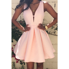 JOYINPARTY Sexy Party Dress 2018 Summer Women Deep V-Neck Backless Sleeveless Pink Dresses A-line Mini Dresses 2024 - buy cheap