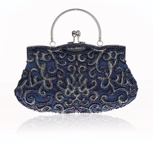 Novo design-bolsa de mão feminina azul marinho, bolsa de mão com contas para casamento, bolsa de maquiagem 2024 - compre barato