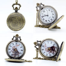 Vintage bronze alice no país das maravilhas o coelho branco dial relógio de bolso quartzo analógico pingente colar das mulheres dos homens relógios presente 2024 - compre barato