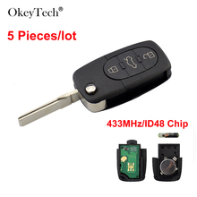 Okeytech, chave de carro de controle remoto, 5 peças, 3 botões, 433.92mhz id48, para audi a3 a4 a6 a8 modelo, transponder chip 4d0837231a, chave dobrável 2024 - compre barato