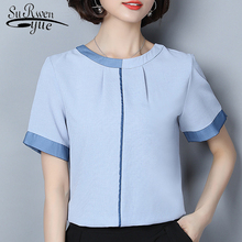 2018 fashion summer short sleeve ladies tops chiffon women blouse shirt blusa chiffon blouse women shirt blue OL blouses 0193 40 2024 - buy cheap
