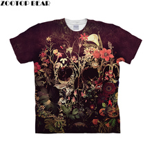 Flower Skull by ALI Art T-shirts Men Short Sleeve Women tshirt 2019 Summer O-neck Short Sleeve Tees Tops Drop Ship ZOOTOP BEAR 2024 - buy cheap