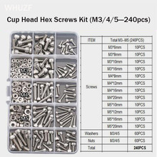 304 Stainless Steel 240pcs M3 M4 M5 Stainless Steel Cup Head Hex Socket Washer Bolts Machine Screw and Nut Kit with High Quality 2024 - buy cheap