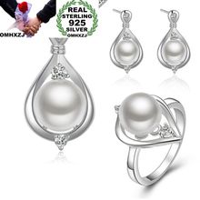 OMHXZJ Wholesale European Fashion Woman Girl Party Wedding Gift 925 Sterling Silver Stud Earrings+Ring+Necklace Jewelry Set JE05 2024 - buy cheap
