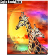 Pintura completa diamante 5d diy diamante animal girafa casal bordado diamante ponto de cruz imitação de diamante mosaico padrão padrão parede 2024 - compre barato