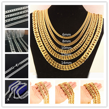 Hot sale 7-40" Choose 6/8/10/12/14mm Stainless Steel Silver Or Gold color Mens Curb Cuban Link Necklace  jewelry 2024 - buy cheap
