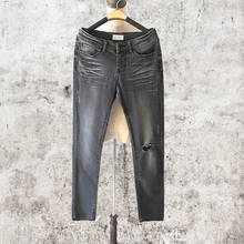 Женские рваные джинсы с дырками до колена, повседневные узкие джинсы-карандаш с высокой эластичной средней талией, серые джинсы Mujer размера плюс 2024 - купить недорого