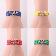 Pulsera de cuero trenzada hecha a mano para hombres y mujeres, brazalete con abalorio, cinta para concientizar sobre el autismo, 10 unids/lote 2024 - compra barato