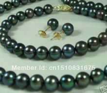 Collares brazaletes pendientes de perlas cultivadas en negro, 7-8mm, conjunto xu82 2024 - compra barato