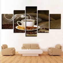 Quadros decorativos para sala de estar, 5 peças, arte de parede modular, com impressão hd, copo de café 2024 - compre barato