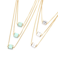 Multilayer Square Cubic Kallaite Howlite Natural Stone Pendant Gold Chain Necklaces Geometric Circle Accessories Jewelry 2024 - buy cheap