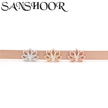SANSHOOR Jewelry Natural lotus Flower Slide Charms fit 10mm Stainless Steel Mesh Bracelet and Leather Wrap Bracelet Accessories 2024 - buy cheap