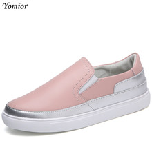 Yomior New Spring Real Cow Leather Women Casual Shoes Slip-On Lady Loafers Flats White Pink Black Breathable Sneakers Moccasins 2024 - buy cheap