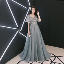 Sexy Backless Evening Dress a Line Half Sleeve V-neck Appliques Beading Prom Dresses 2019 New Floor Length Vestido De Festa 2024 - buy cheap