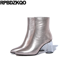 Bota de salto alto fino com zíper lateral, calçado feminino transparente cano curto para outono 2021 2024 - compre barato