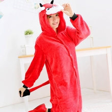 Adult Kigurumi Onesie Anime Women Costumes Bull OX Cosplay Cartoon Animal Sleepwear Winter Warm Flannel Hooded Pajama 2024 - buy cheap