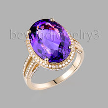 Big Oval 16x12mm Natural Amethyst Ring Diamond Gemstone Engagement Ring, 14k /585 Yellow Gold Amethyst Jewellry SR323A 2024 - buy cheap